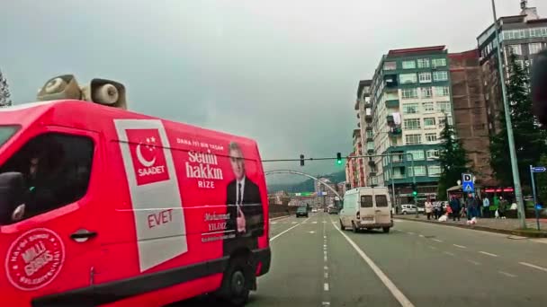 Merkez Rize Turecko Driving Tour Ulicích Rize Víkendovým Provozem Zataženém — Stock video