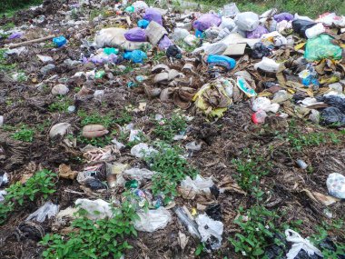 Yolun kenarına çöp yığılıyor, çeşitli atık türlerinin çevre üzerinde kötü bir etkisi var. Kotabaru 7 Ekim 2023