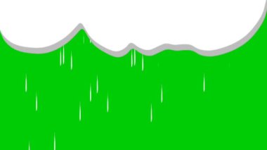 Çizgi film animasyonu, bulutlu yağmur yeşil ekran arka planında izole edildi,