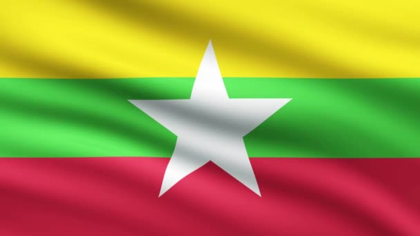 Mianmar Zászló Integetés Animáció Háttér Teljes Képernyő Zászló Myanmar Animált — Stock videók