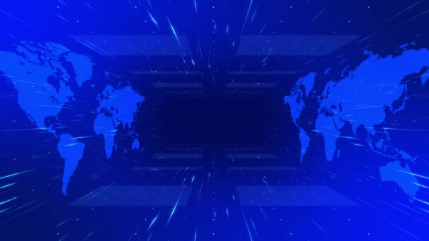 Abstract News Background Lighting Loop Animation Blue World Map Earth — Vídeo de Stock