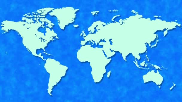 Mapa Świata Tło Błękitnym Morzu Pętla Wodna Animacja Świat Mapa — Wideo stockowe