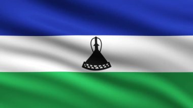 Lesotho Bayrak Sallama Animasyon Arkaplanı Tam Ekran Lesotho Animasyon Bayrakları Rüzgarda yüzen