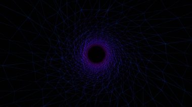 Mor çizgiler ve noktalar ile soyut uzay tünel arka planı tam ekran tasarım dalgaları dokusu siyah arkaplan