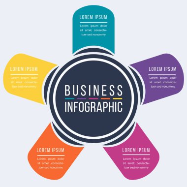 Infographic tasarım rengarenk 5 adım, nesneler, ögeler veya seçenekler bilgisi