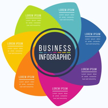 Infographic tasarım dairesi 7 Adımlar, nesneler, elementler veya seçenekler iş bilgi şablonu