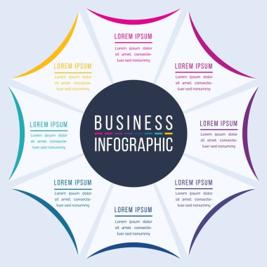 İş bilgisi için bilgi tasarımı 8 Adımlar, nesneler, ögeler veya seçenekler çember bilgi şablonu