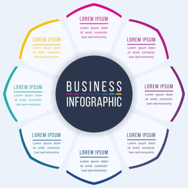 8 Seçenek Bilgi çemberi tasarımı 8 adım, nesneler, elementler veya seçenekler iş bilgisi bilgi bilgi şablonu