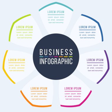 7 Seçenek Bilgi çemberi tasarımı 7 adım, nesneler, elementler veya seçenekler iş bilgisi bilgi bilgi şablonu