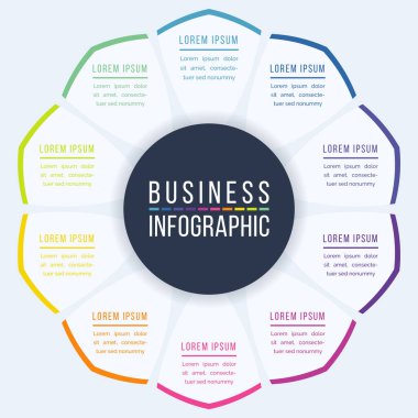 10 Seçenek Bilgi Çemberi Tasarımı 10 adım, nesne, element veya seçenekler iş bilgisi bilgi şablonu