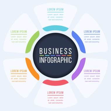 6 Seçenek Bilgi çemberi tasarımı 6 adım, nesneler, elementler veya seçenekler iş bilgisi bilgi bilgi şablonu