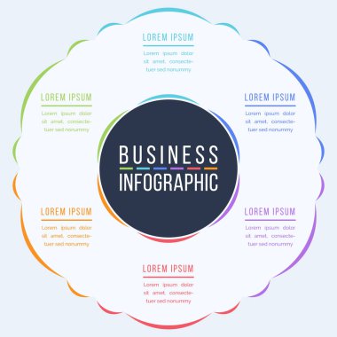 Çember Bilgi Tasarımı 6 adım, nesneler, ögeler veya seçenekler bilgi işi şablonu