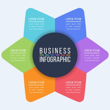 Business Infographic Circle tasarımı 6 adım, nesneler, elementler veya Seçenekler iş bilgisi şablonu