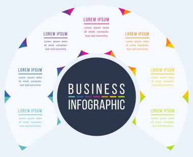 Çember Bilgi Tasarımı 7 adım, nesneler, elementler veya seçenekler bilgi işi şablonu