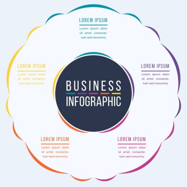 Çember Bilgi Tasarımı 5 adım, nesneler, elementler veya seçenekler bilgi iş şablonu