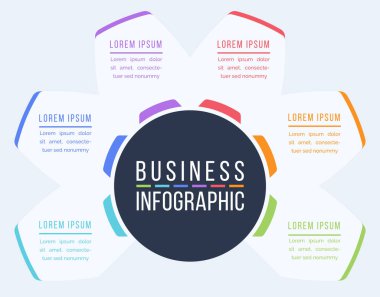 6 Adımlı Bilgi çemberi tasarımı 6 adım, nesneler, elementler veya Seçenekler iş bilgisi şablonu