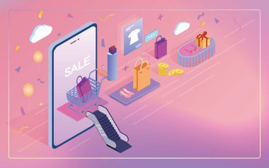 E-ticaret çevrimiçi alışveriş tanıtım vektörü illüstrasyonu