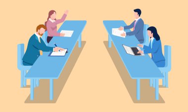 Pazarlık ve tartışma yapan iki tarafın iş konsepti