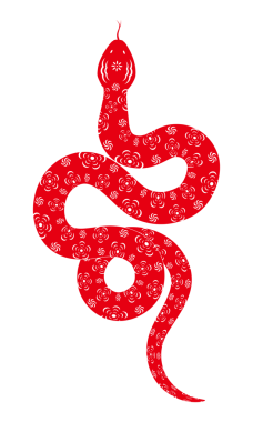 Kağıt kesiminde kırmızı çizgi film yılan deseni