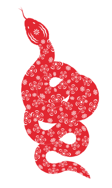 Kağıt kesiminde kırmızı çizgi film yılan deseni