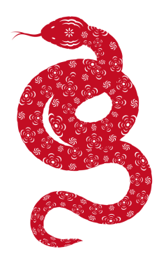 Kağıt kesiminde kırmızı çizgi film yılan deseni