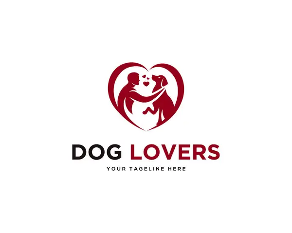 Aşık İnsan ve Köpek logo vektör ikonu tasarımı çizimi.