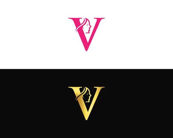 İlk harf V güzellik yüz logosu konsept tasarım premium vektör şablonu.