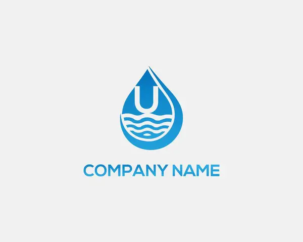 U harfi sıvı damla logo tasarım konsept vektörü şablonu.