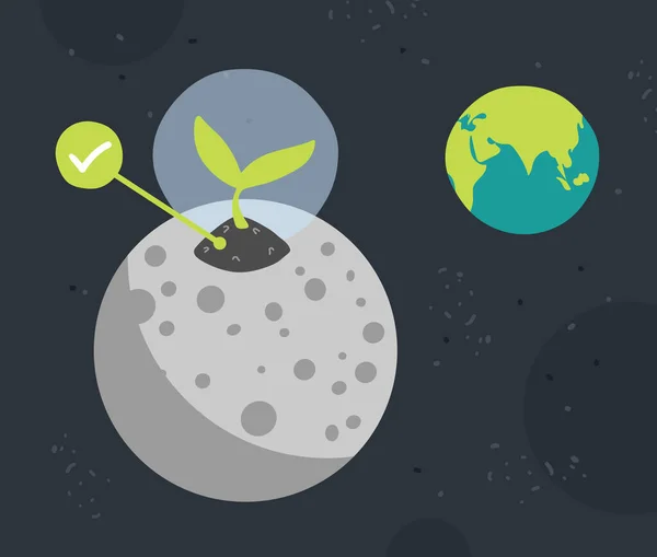 Suelo Lunar Planta Crece Luna Espacio Fondo Del Planeta Tierra — Vector de stock