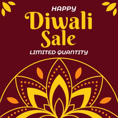 Kahverengi Arkaplanda Diwali Satışı. Deepawali Satışı. Mutlu bayramlar. Vektör İllüstrasyonu. Sınırlı Miktar.