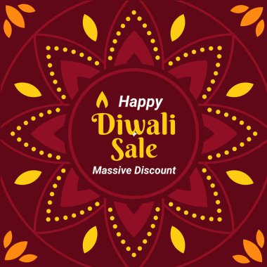 Kahverengi Arkaplanda Diwali indiriminiz kutlu olsun. Deepawali Satışı. Vektör İllüstrasyonu. Büyük İndirim.