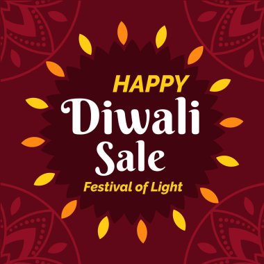 Kahverengi Arkaplanda Diwali indiriminiz kutlu olsun. Deepawali Satışı. Mutlu bayramlar. Vektör İllüstrasyonu. Işık Festivali.