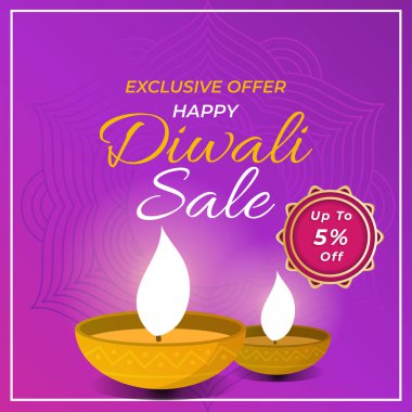 Diwali Satış Sancağı% 5 indirimle. Deepawali Satışı. Özel bir teklif. Vektör İllüstrasyonu. % 5 indirim etiketi. Mutlu bayramlar..