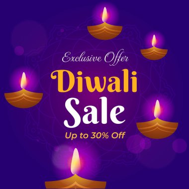 Diwali Mor Tasarım Arkaplanında% 30 'a varan indirimli pankart satışı. Özel bir teklif. Mutlu Deepawali 'ler. Vektör İllüstrasyonu.