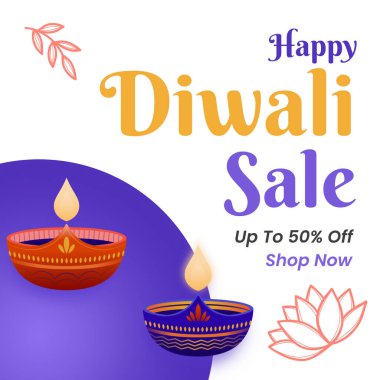Mutlu Diwali satışları% 50 indirimli. Alışveriş yap. Vektör İllüstrasyonu.
