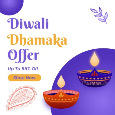 Diwali Dhamaka Diskle Bayrak Teklif Ediyor% 55 indirimli. Alışveriş yap. Vektör. Deepawali Satışı. İllüzyon. Mutlu bayramlar..