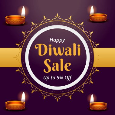 Mutlu Diwali Satış Bayrağı% 5 indirimli. Çizim Vektörü. Mutlu Deepawali 'ler. Alışveriş Şimdi.
