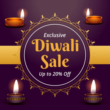 Seçkin Diwali Satış Sancağı% 20 indirimle. Vektör İllüstrasyonu. Mutlu Deepawali.