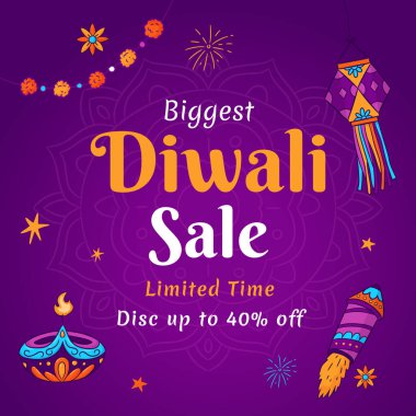 En büyük Diwali bayrağı Güzel Tasarım ve diski% 40 indirimli. Sınırlı zaman. Vektör İllüstrasyonu.