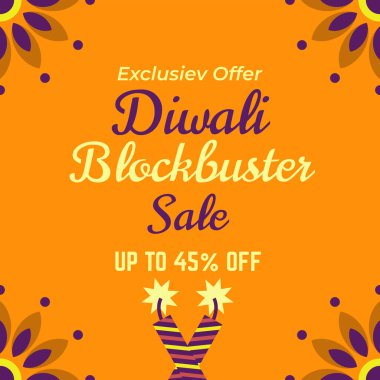 Diwali Blockbuster Sale with up to 45% off.  Deepawali or Deepavali, Indian traditional festival of lights. Vector Illustration. Exclusive Offer. Fire Crackers. clipart