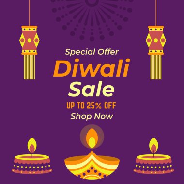 Mutlu Diwali Kutlama Özgeçmişi. Diya ile Diwali Işık Sancakları Festivali% 25 indirimli. Vektör İllüstrasyonu. Mutlu Diwali Sosyal Medya Posta Şablonu. Alışveriş yap. Özel Teklif.