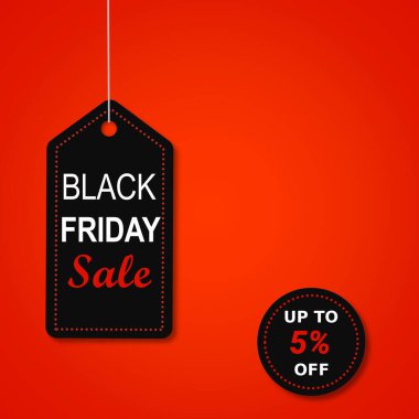 İndirimli Kara Cuma etiketi% 5 indirimli. Özel bir teklif. Sadece bu hafta sonu. Vektör çizimi. Kırmızı gradyan üzerinde Kara Cuma etiketi asılı.