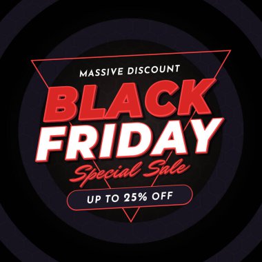 Black Friday Sale Banner in Red Black Background With Discount Up to 25% off. Special Sale. Massive Discount. Vector illustration. clipart