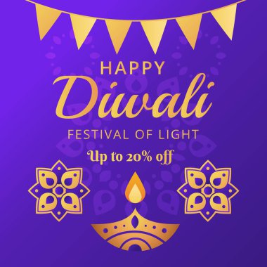 Happy Diwali Sale up to 20% off. Festival of light. Vector Illustration. Diwali festival poster, Diwali Sale banner. Beautiful Diya. clipart