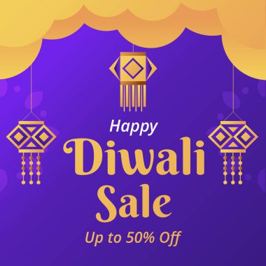 Mutlu Diwali Satış Bannerları% 50 indirimli. Vektör İllüstrasyonu. Mutlu Deepawali 'ler. Diwali Satışı. Güzel Jhalar.