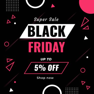 Black Friday indirimli Black Banner% 5 indirimli. Akşam yemeği satışı. Vektör çizimi. Alışveriş Şimdi.