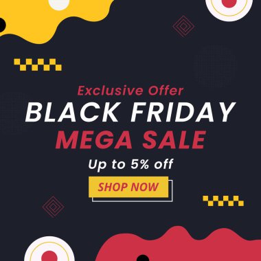 Black Friday indirimli pankartıyla% 5 indirimli. Özel bir teklif. Mega Satış. Vektör çizimi. Alışveriş Şimdi.