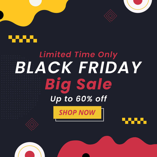 Черная пятница распродажи в Красном Черном Знамени со скидкой до 60%. Специальное предложение. Только ограниченное время. Векторная иллюстрация. Большая распродажа. Магазин сейчас.