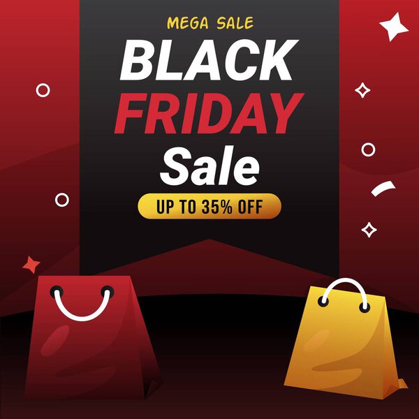 "Черная пятница" распродаж со скидкой до 35%. иллюстрация. Вектор. Черная пятница плакат для социальных медиа объявлений. 35% скидка. Mega Sale.