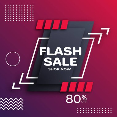 Sosyal medya ve web sitesi reklamları için Flash Pazarlama afişi tasarımı. Alışveriş yap. Satış kampanyası. % 80 'e kadar indirimli. Gerçekçi 3d Flash Satış Arkaplanı. % 80 indirim..